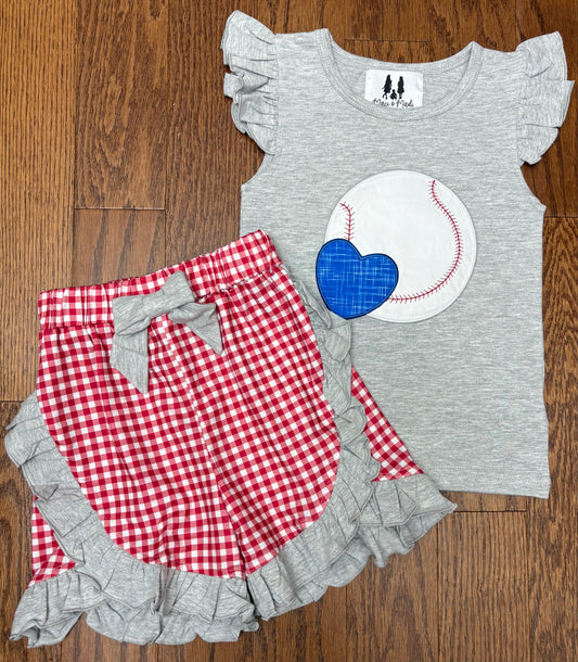 Baseball heart girl short set