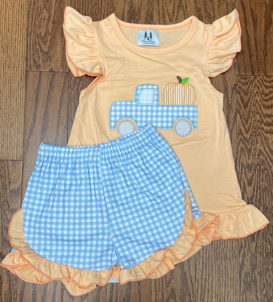 Pumpkin truck girl short set