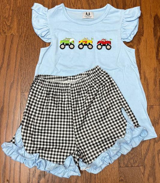 Monster Trucks Girl Short Set, Blue