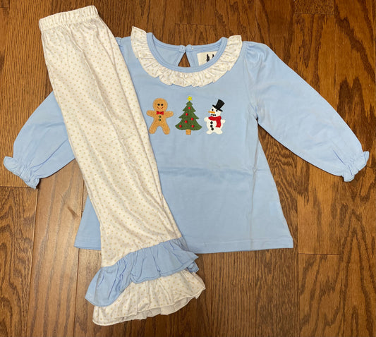 Snowman and Gingerbread girl pant set