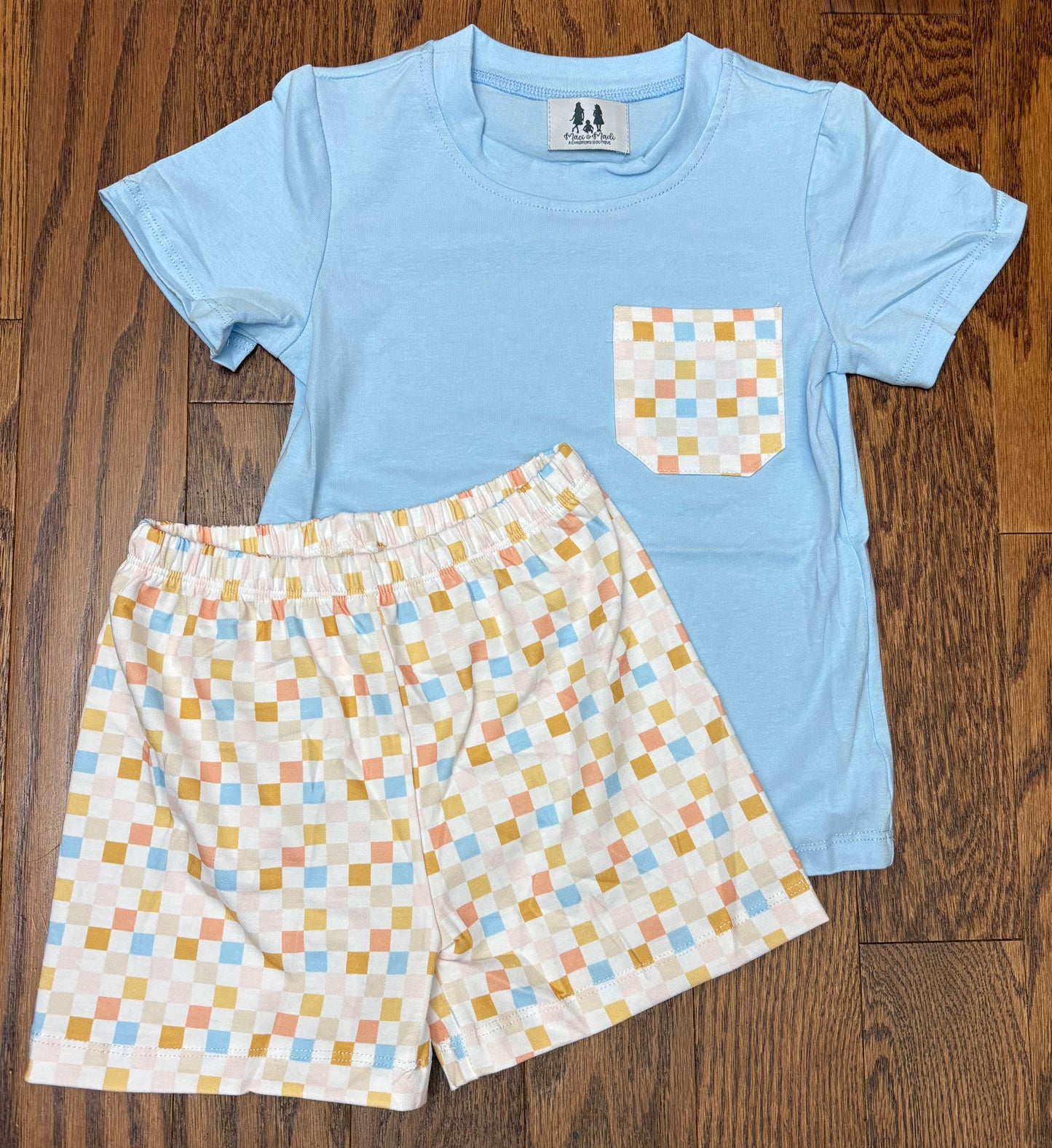 Checkered Patterned Blue Boy Short Set