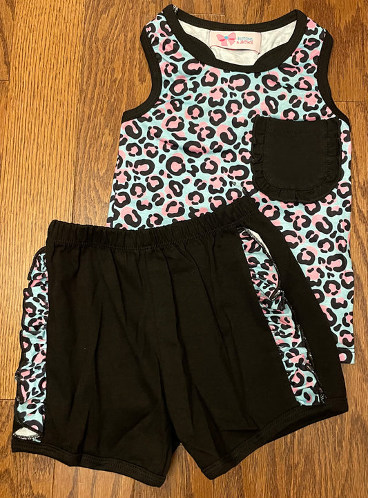 Cheetah print girl short set