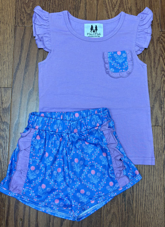 Purple floral girls short set