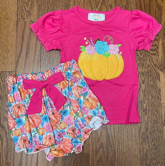 Pumpkin Florals girls bloomer set