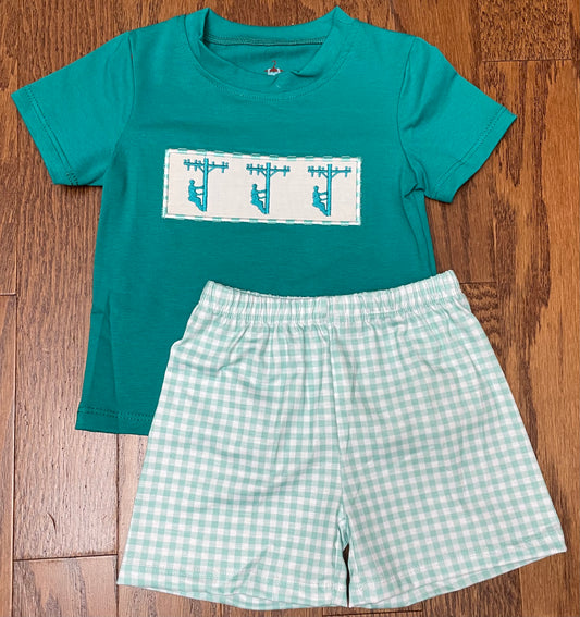 Green lineman boy short set