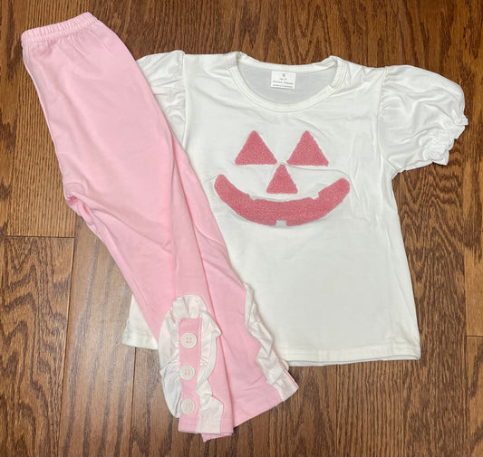 Machine French Knot Halloween Face Girl Pant Set