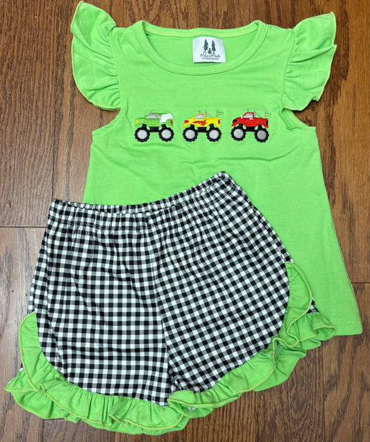 Monster Trucks Girl Short Set, Green