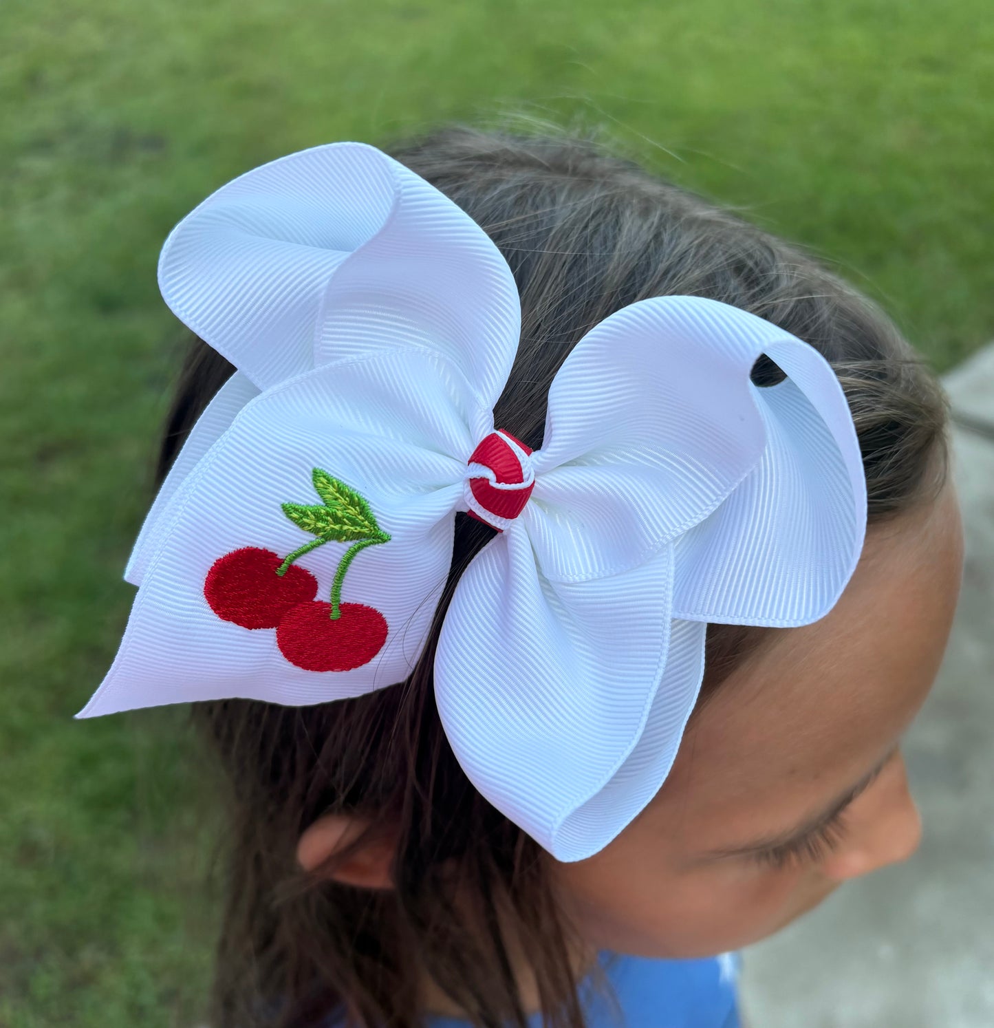 Cherry Embroidered Hair Bow