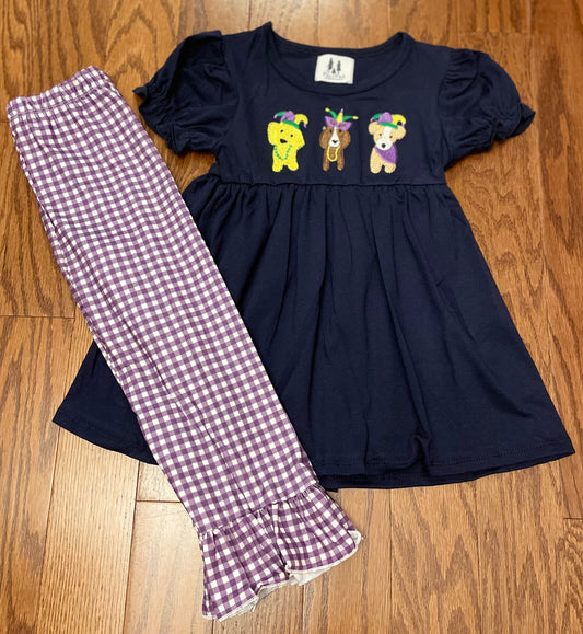 Mardi Gras puppy girl pant set