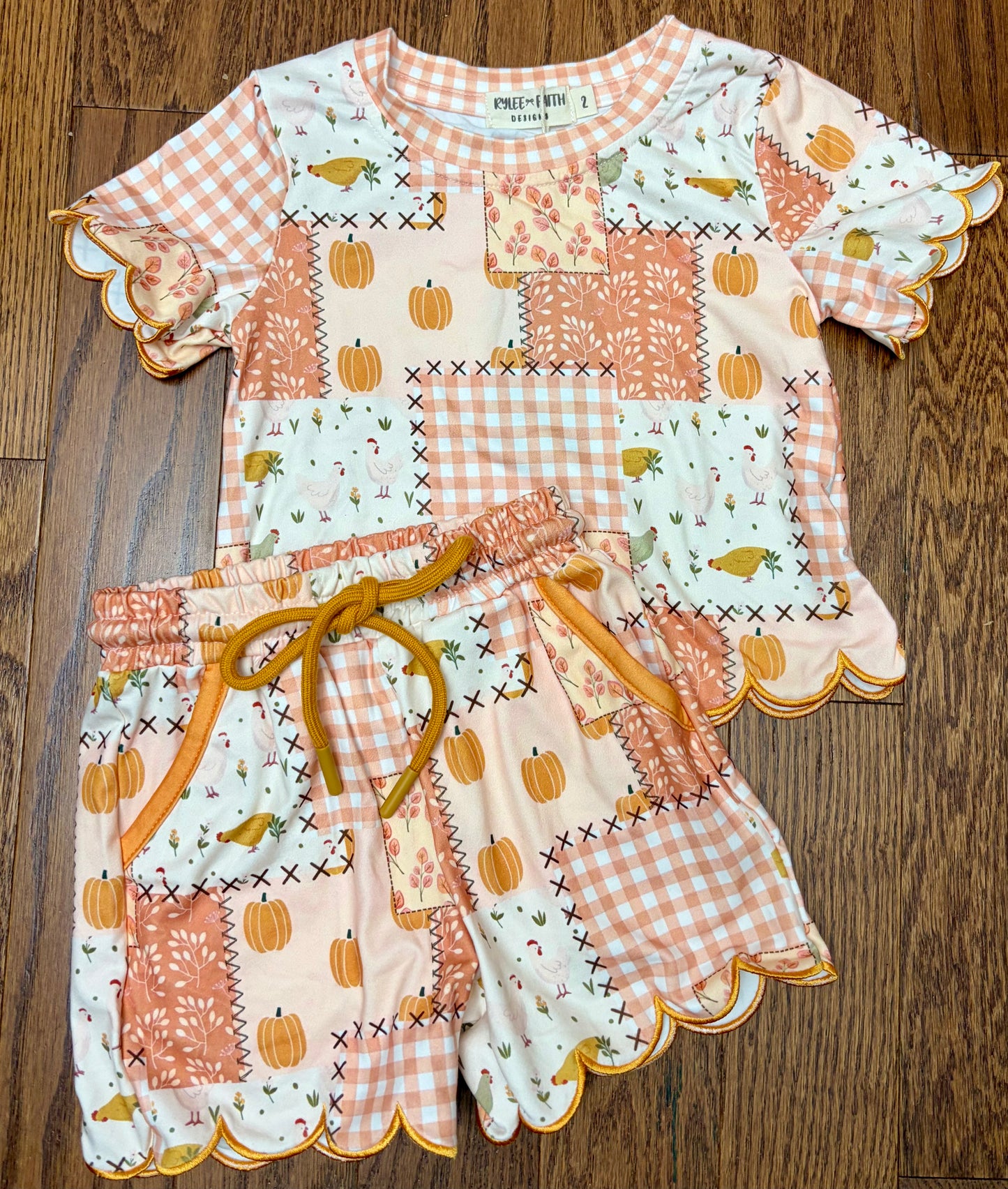 Thanksgiving Pumpkin Patchwork Girls Top and Shorts Outfit