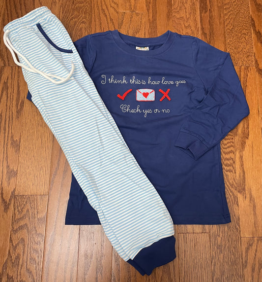 I think this is how love goes, check yes or no boy pant set