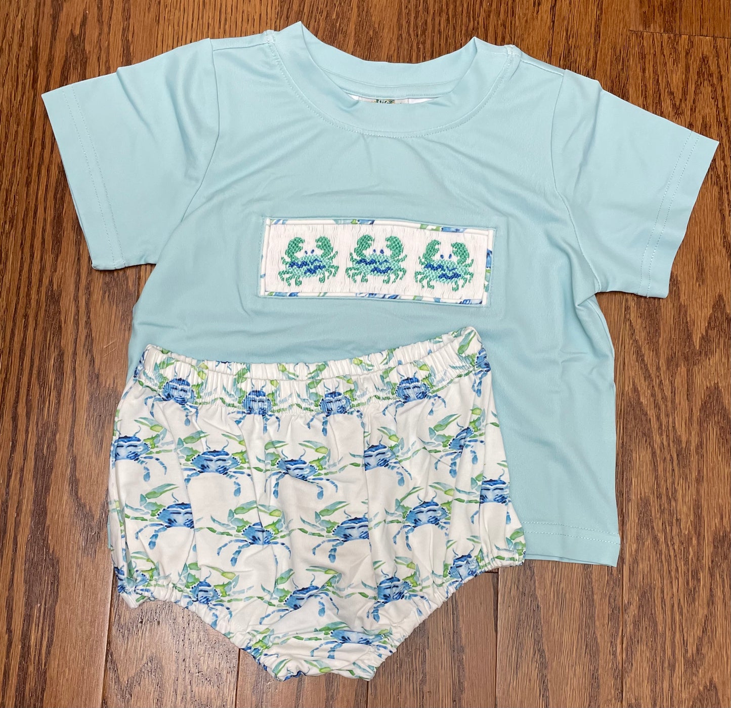 Smocked Blue Crab boy diaper set