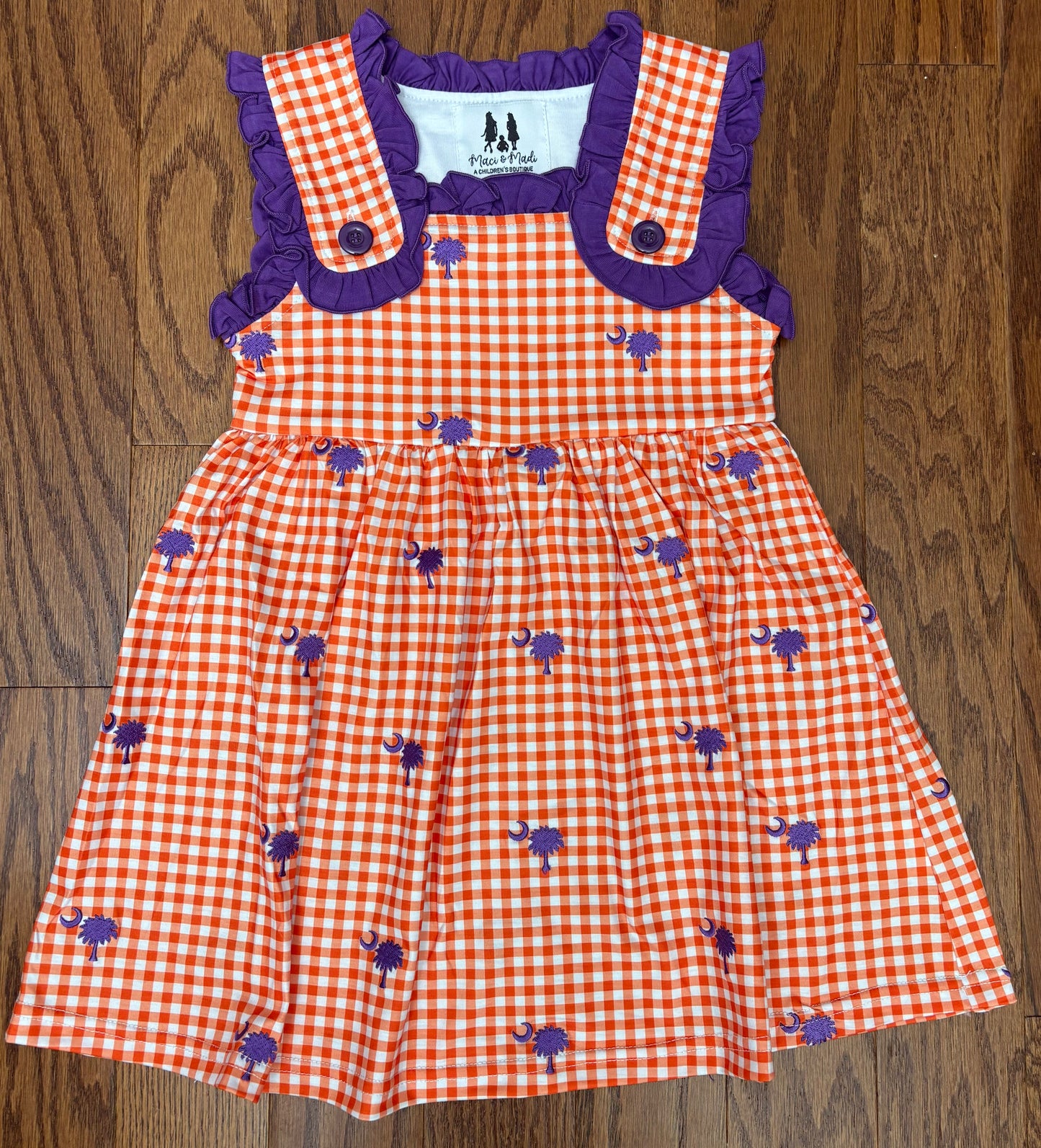 Embroidered Orange and Purple, Clemson, Palmetto Tree Dress, Knit Cotton