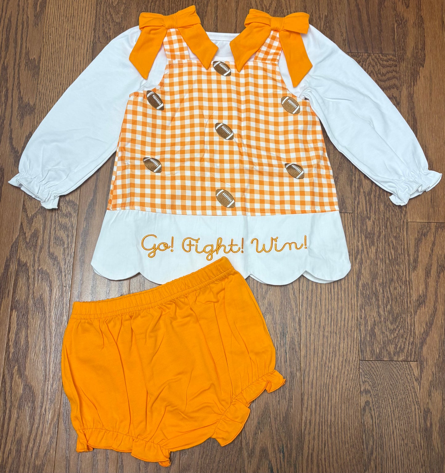 Go fight win orange and white girl diaper set