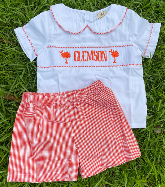 Smocked Clemson Boy Short Set