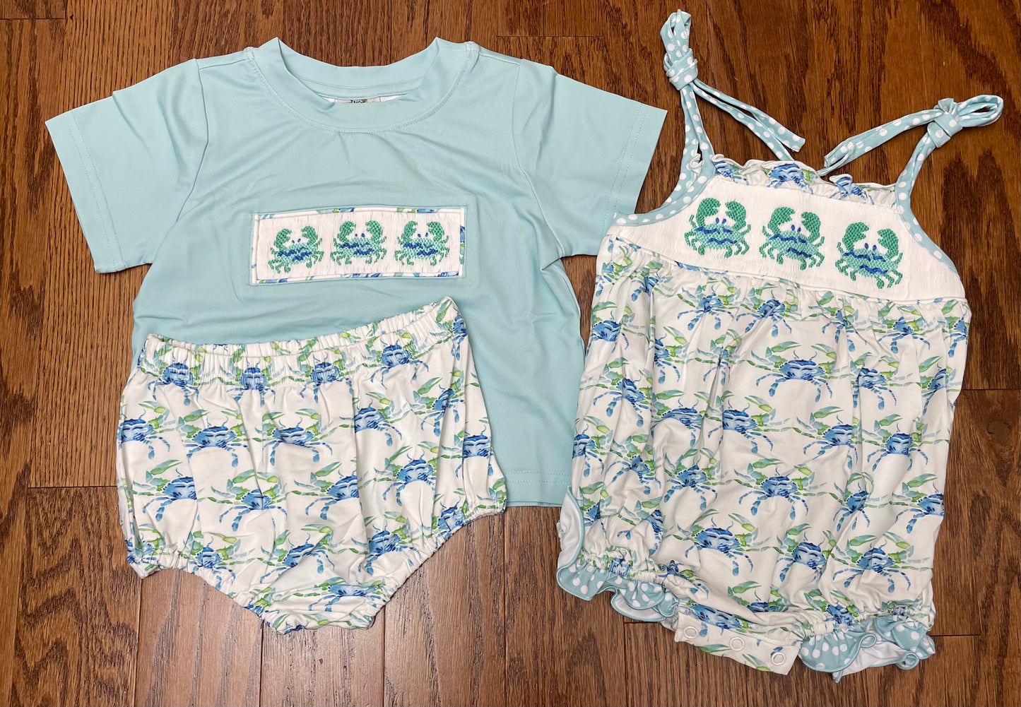 Smocked Blue Crab boy diaper set