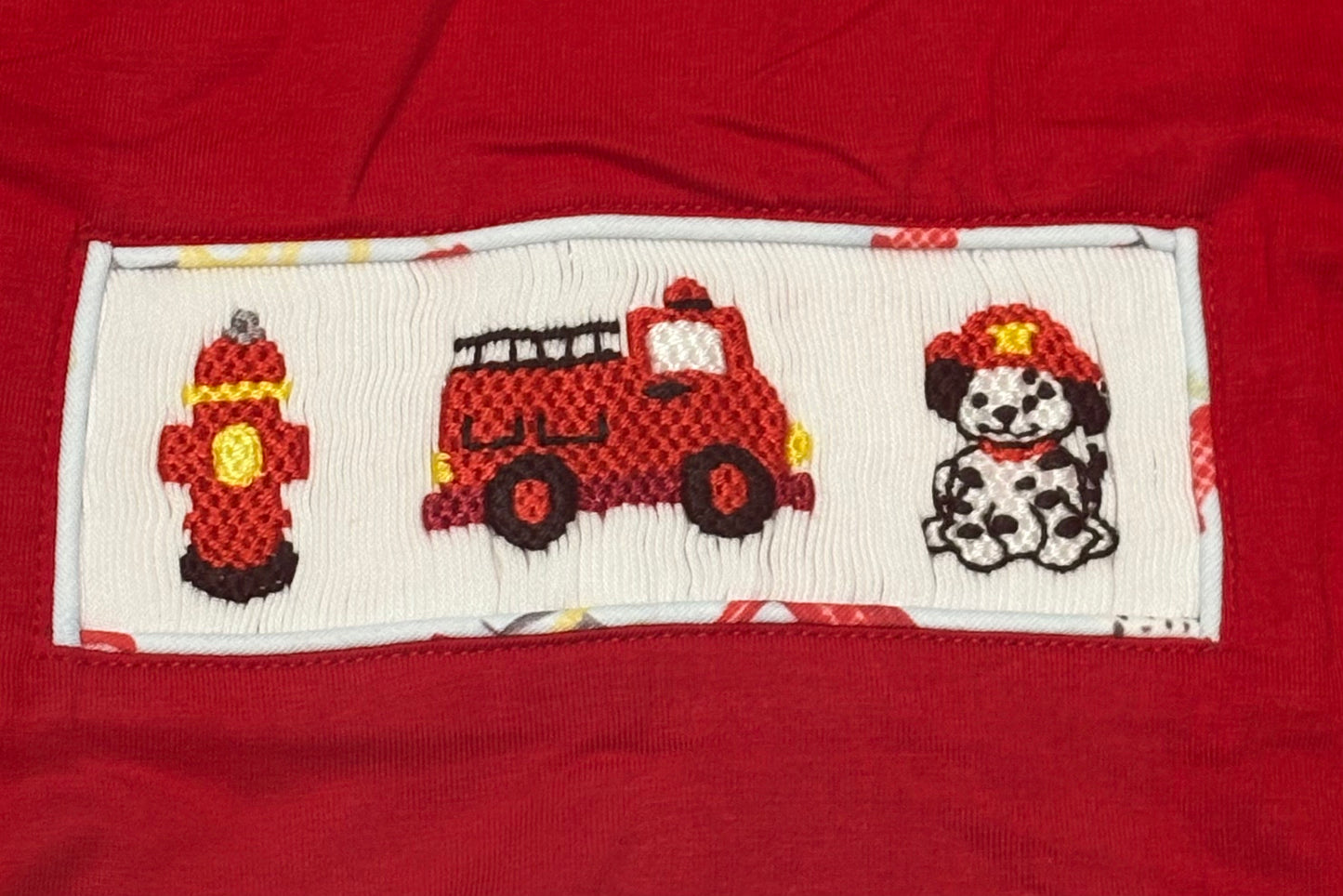 Smocked Fire Fighter, Fire Truck boy short set