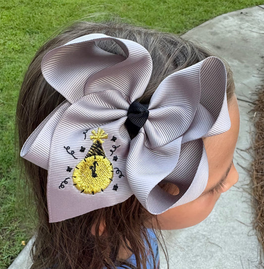 New Years Embroidered Hair Bow