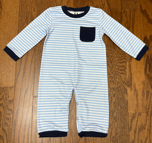 Blue striped boy long romper