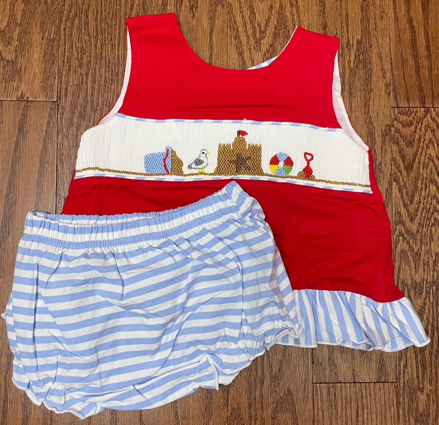 Smocked beach girls diaper set