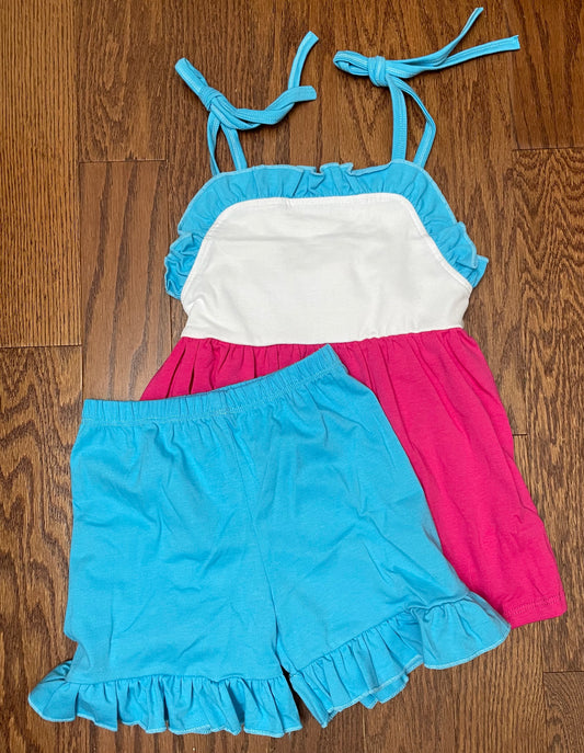 Pink and Blue Color Block Girl Set