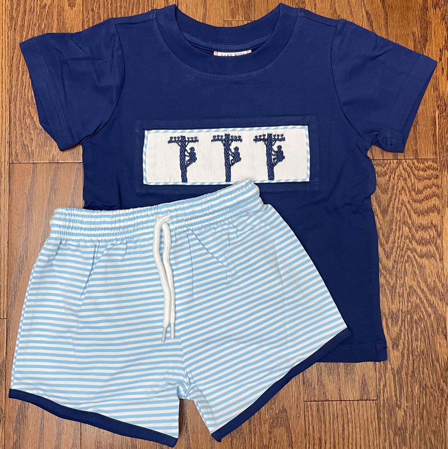 Smocked linemen boy short set