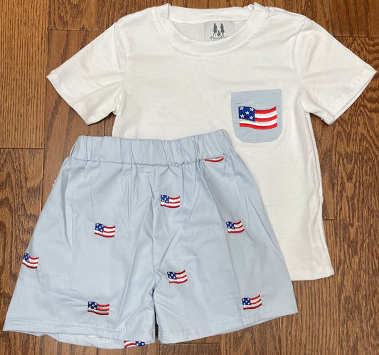 America So Beautiful Flag Boy Short Set