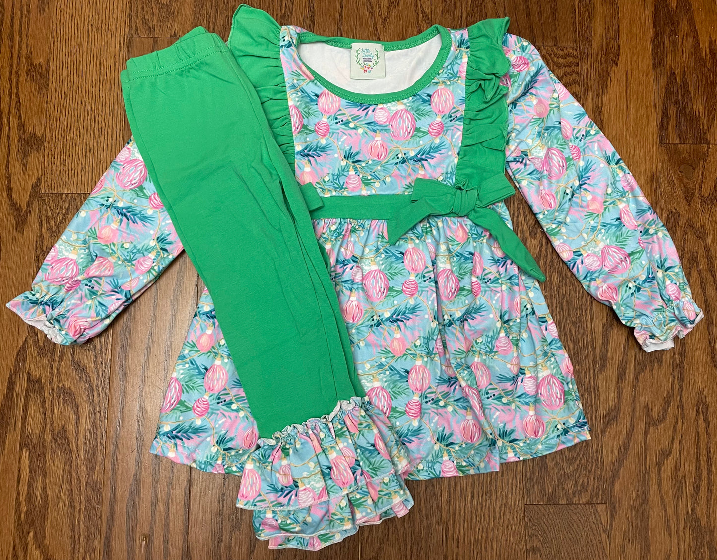 Patterned Green Holiday Girl Set