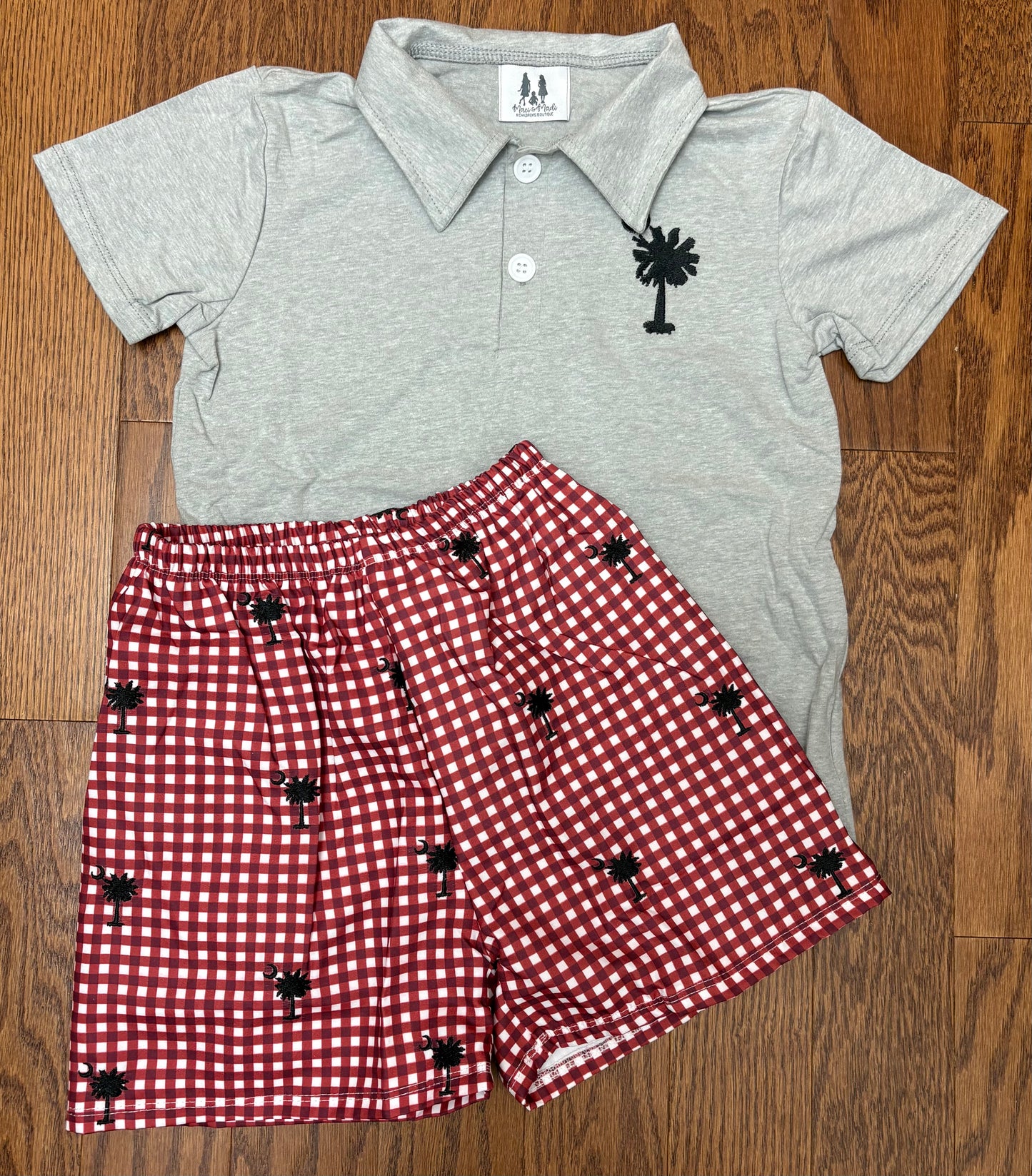 Embroidered Palmetto Tree boy polo short set