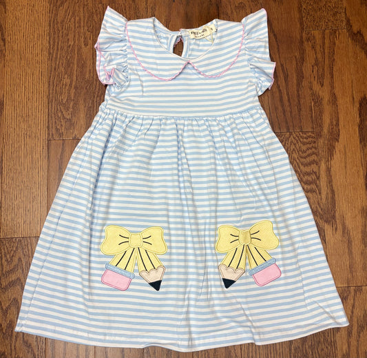 Blue and white striped pencils dress