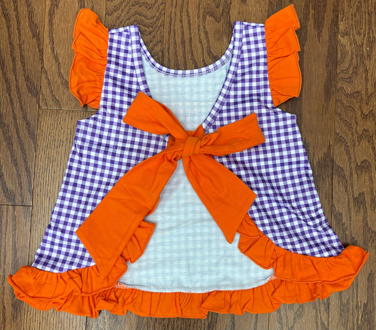 Orange and Purple Clemson girls tie bow back pant set, Knit Cotton