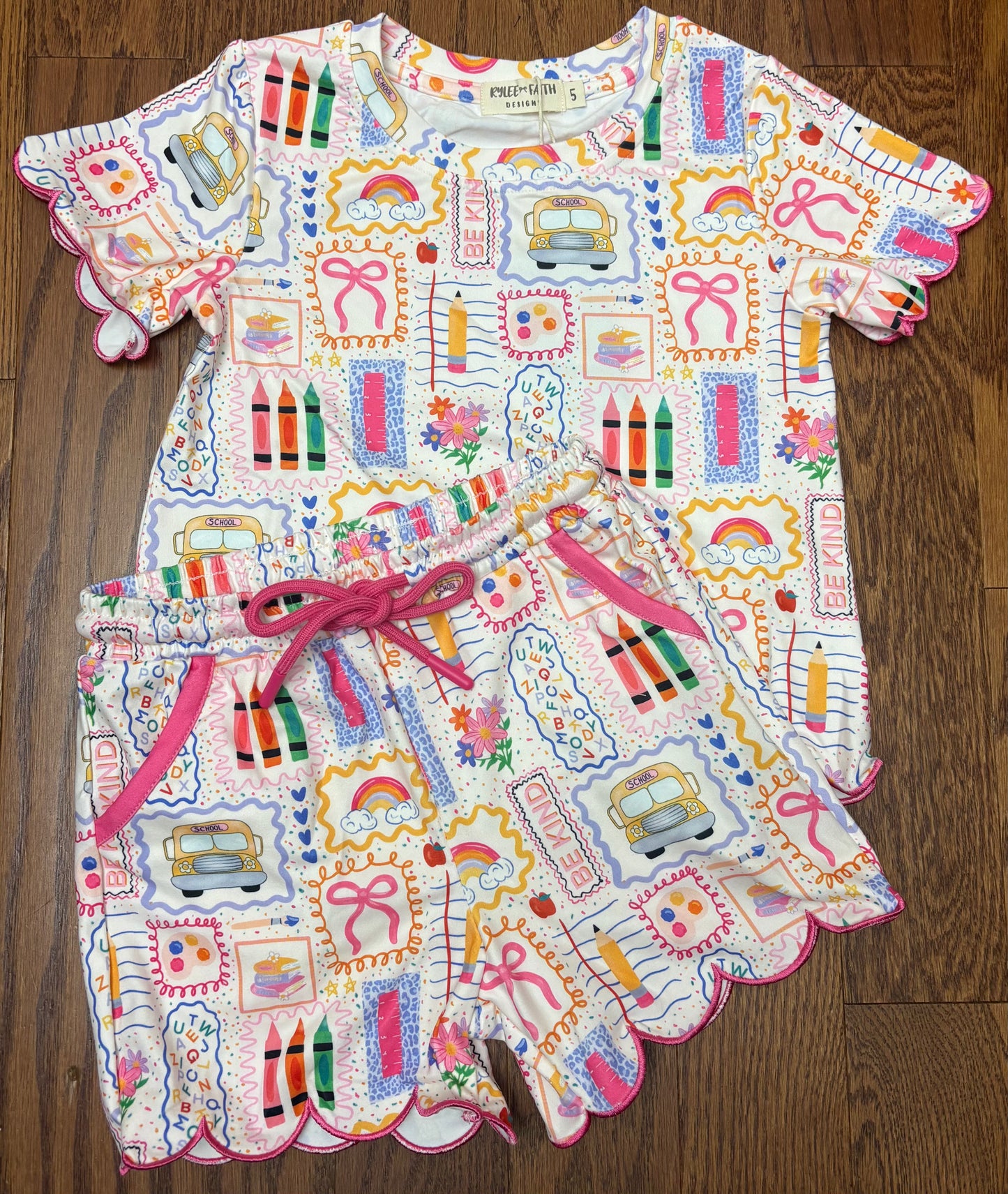 Back to school print girls short set
