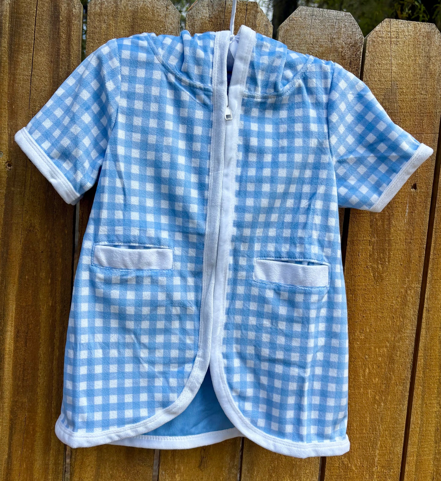 Blue checkered swim hooded cover up towel