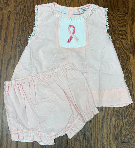 Breast Cancer Awareness Woven Swiss Dot Smocked Girl Diaper Set