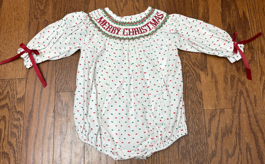 Smocked Merry Christmas Girl Bubble