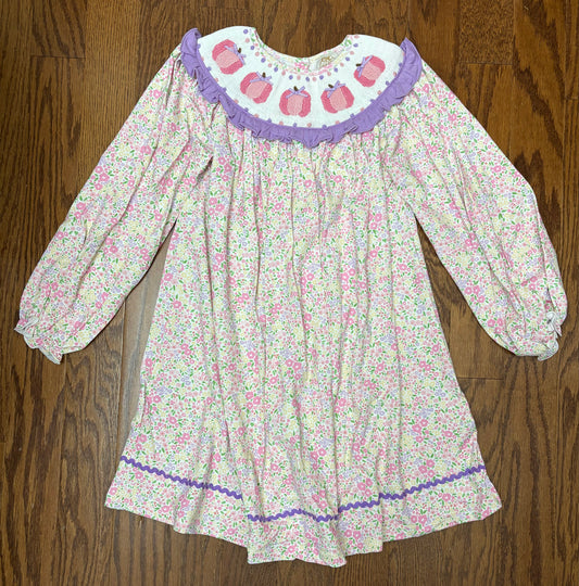 Smocked Pink Pumpkin Floral Dress