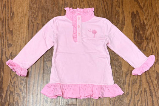 Palmetto Embroidered Girls Pink Pullover