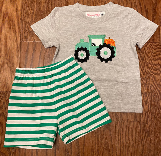 Pumpkin and Tractor Boy short set