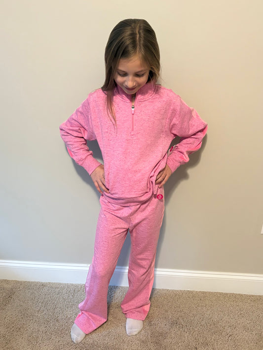 Girls Confetti Half Zip Pullover and Flare Set - Pink