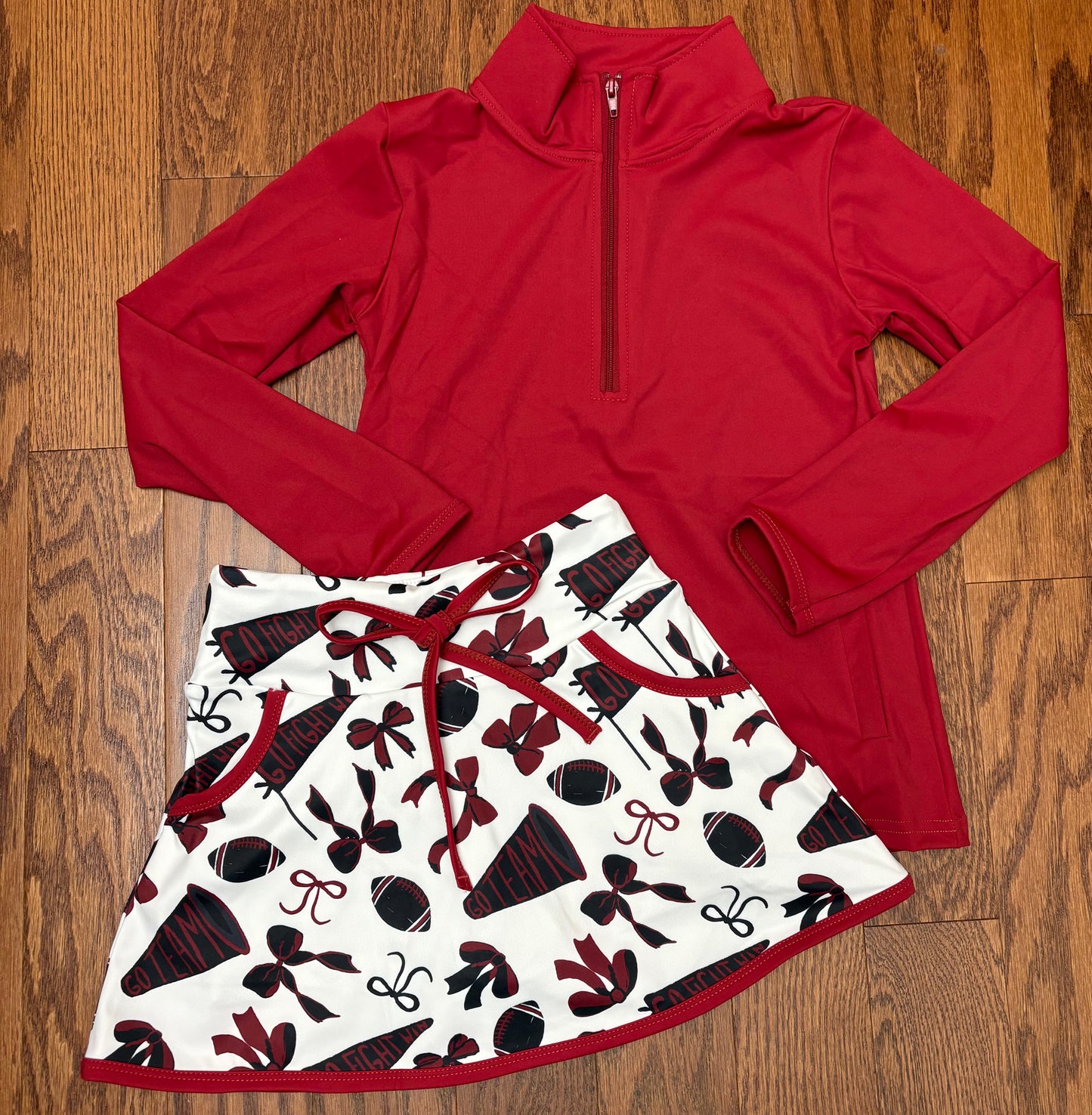 Garnet and Black with Garnet trim girls athletic Skort set