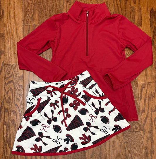 Garnet and Black with Garnet trim girls athletic Skort set
