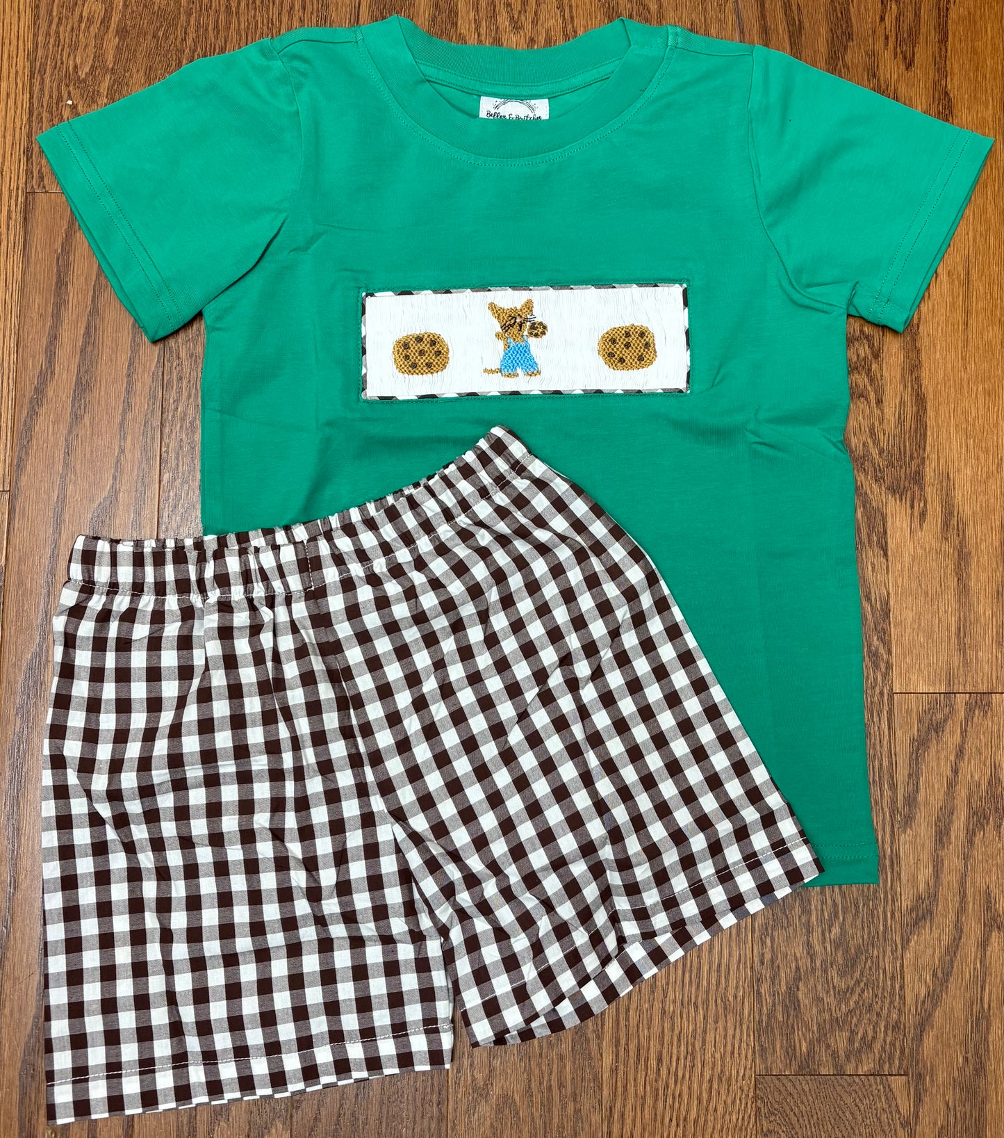 Smocked Mouse and cookie boy short set