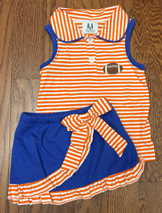 Orange and blue football girl skort set