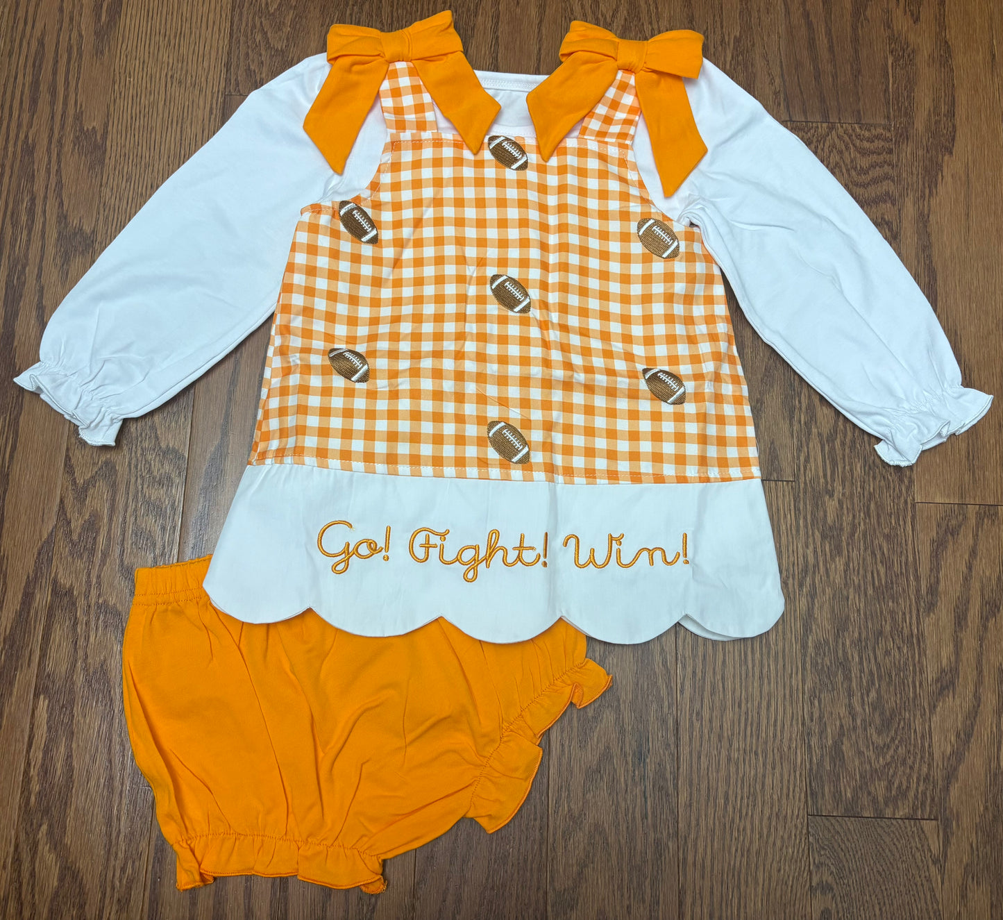 Go fight win orange and white girl diaper set