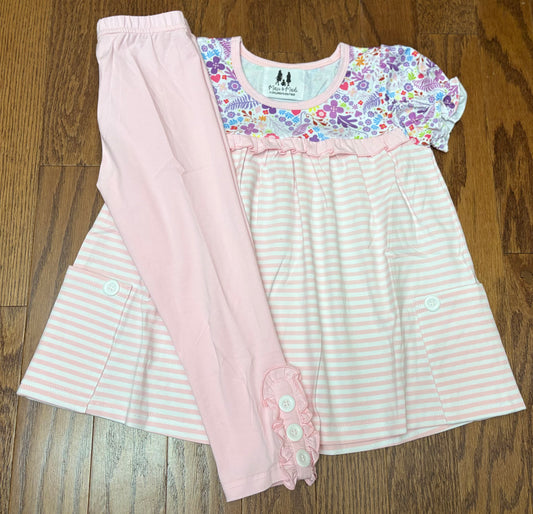 Purple Florals with pink girl pant legging set