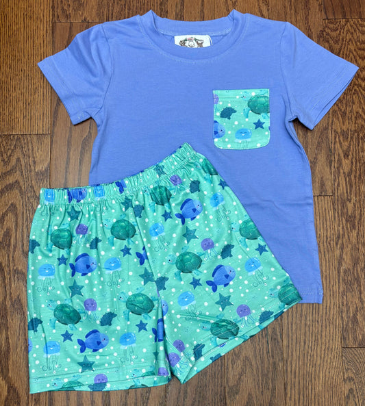 Ocean life boy short set
