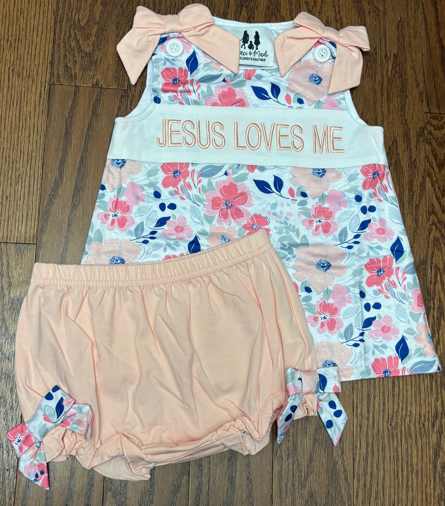 Jesus loves me floral girl diaper set