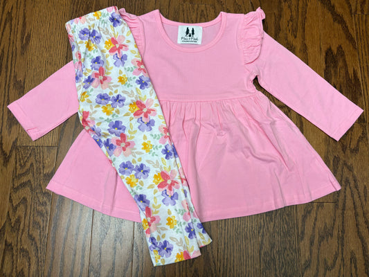 Pink Spring Floral girl pant set