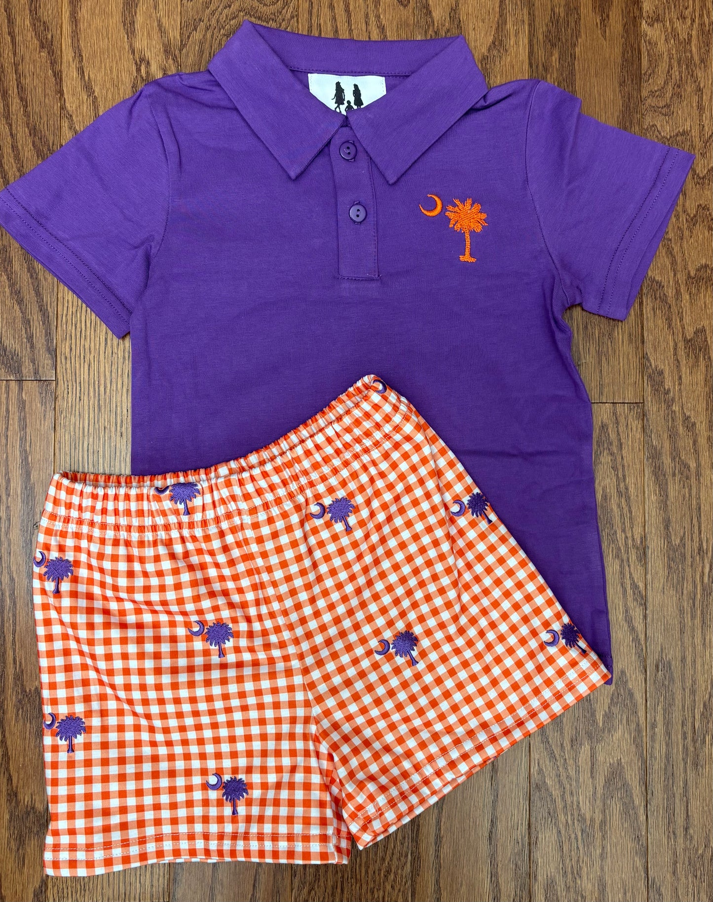 Embroidered Orange and Purple, Clemson, Palmetto Tree Boy Short Set, Knit Cotton