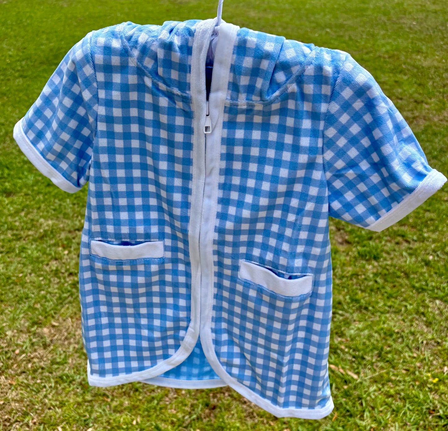 Blue checkered swim hooded cover up towel